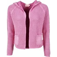 LIKS. Munich Strickjacke offen BlancaC mit Kapuze, aufgesetzten Taschen & eingestricktes Wording am Arm