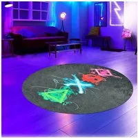 Carpetia Designteppich Gaming Style, rund, Höhe: 5 mm, mit grafischen Gaming-Motiven in Neon-Optik