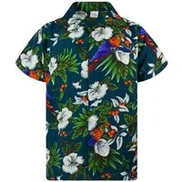 King Kameha Hawaiihemd "Cherry Parrot" Funky Hawaiihemd Herren Kurzarm Fronttasche Sommerhemd