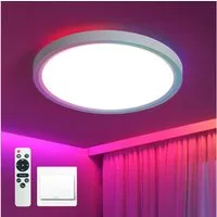 JDONG LED Deckenleuchte RGBIC 24W/36W, Led Deckenlampe dimmbar mit mit Fernbedienung, Deckenlampe Rund Flach Ø30cm/40cm, LED fest integriert, Deckenbeleuchtung 3000K-6500K, für Schlafzimmer Küche Wohnzimmer