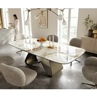 DELIFE Esstisch Edge, Boot 240x120 cm Keramik Minas Melange Weiß-Beige W-Gestell Metall Effe