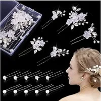 MOPUEA Haarnadeln 15 Stück Haarschmuck Hochzeit Set mit Perlen und Blume, Set, 15-tlg., U-förmig Haarspangen Strass, Haarnadeln für Braut und Brautjungfe