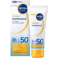Nivea Sun Sonnenschutzpflege UV Gesicht Mattierend LSF 50+ 40ml 12h+ Anti-Glanz-Effekt atmungsaktiv, 1-tlg., leichte Textur und hinterlässt 0% fettiges Hautgefühl.