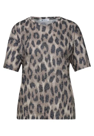 Street One - T-Shirt mit Allover-Musterprint beige/braun - Gr. - 36