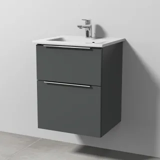 Sanipa 3way Keramik-Set Venticello Keramik-Waschtisch und Unterbau mit 2 Auszügen, Anthrazit-Matt UM32022