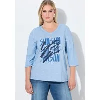 Ulla Popken T-Shirt Shirt Schriftmotiv Classic V-Ausschnitt 3/4-Arm