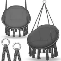 tillvex Hängesessel tillvex® Hängesessel Hängestuhl Hängeschaukel Hängekorb Hängesitz (Set, Hängesessel, Kissen, 4 Seile mit 2 Stahlringen), Kissen