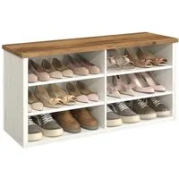 VASAGLE Schuhbank Sitzbank, Schuhregal, für Wohnzimmer, Flur, mit Stauraum, 6 Fächer, verstellbare Ablagen, weiß-braun