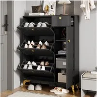 Merax Schuhschrank mit 3 Klappen (1-St) Schuhregal mit Tür und Schublade,Sideboard Schuhkipper H121/B90/ T25cm