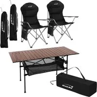 Hauki Campingtisch Campingmöbel Set für 2 Person mit Tragetasche Gartenmöbel Sitzgruppe (3-St), Camping-Set mit Aluminium Klapptisch inkl. 2 Campingstuhl Schwarz