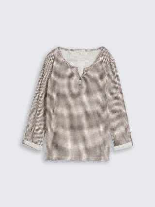 Tom Tailor - Henley T-Shirt mit Muster small brown dot print - Gr. - XXL