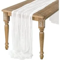 FUROKOY Tischläufer rustikaler Gaze-Tischläufer, Seihtuch, halbdurchsichtiger Stoff, Tischdecke für Boho-Hochzeit, Geburtstagsfeier, 90 x 400 cm