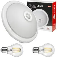 Maclean Sensor MCE324 + 2xMCE268, LED-Plafon mit PIR-Sensor + 2 E27 8W Glühbirnen