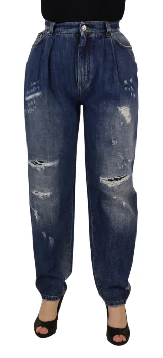 Dolce & Gabbana Blau Gefärbte Hohe Taillenlockere Damenhose