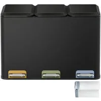 SONGMICS Mülleimer Mülleimer Küche, Fächer, Abfalleimer mit farbcodierbaren Pedalen, Mülltrennsystem, mit Deckeln und Inneneimern, Stahl, 3 x 15 L
