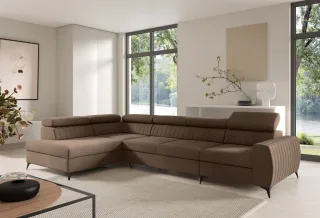 Ecksofa Schlafsofa Sofa TORONTO XL Stoff Element Schokobraun Ottomane Links