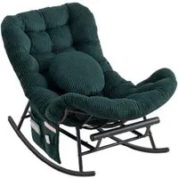 LVHOM Schaukelstuhl mit ausziehbarer Fußstütze, gepolstertem Kissen, Metallgestell (Armlehnenloses Monddesign, Seitentaschen,ein rundes Zierkissen, ergonomisches Design, Sitzmöbel/Liegeschaukel/Relaxsessel/Wohnaccessoire, 120kg Tragfähigkeit), Ideal 