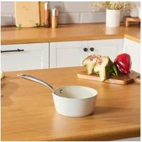 Karaca Schmorpfanne Swiss Crystal Almond Cream Stielkasserolle mit Edelstahlgriff