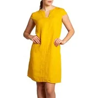 Caspar Sommerkleid Caspar SKL036 Damen Sommer Leinenkleid mit ausgefallenem Ausschnitt Luftig leicht, figurumspielende Form, mit seitlichem Jersey-Einsatz