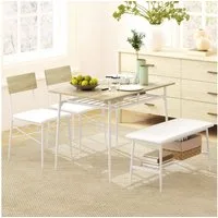 HOMCOM Essgruppe Esstisch mit 2 Stühlen, Bank, (Esszimmergruppe, 4-tlg., Küchentisch-Set), für kleine Räume, Küche, Wohnzimmer, Eiche