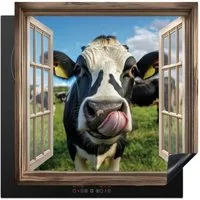 MuchoWow Herd-Abdeckplatte Durchgucken - Kuh - Wiese - Tiere - Natur, Vinyl, (1 tlg), Küche Herdabdeckung Ceranfeld Induktionsfeld Vinyl, 60x60 cm