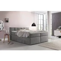 Möbelfreude Boxspringbett Boxspringbett Valina mit Bettkasten 200x200cm ..., 200x200cm Hellgrau H2/H3 Kopfteilhöhe 90 cm ideal für Dachschrägen + B