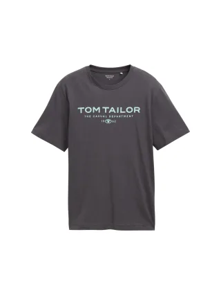 Tom Tailor - T-Shirt aus Baumwolle mit Logo-Print tarmac grey - Gr. - XL