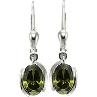 Zeeme Paar Ohrhänger Silber 925 mit Zirkonia-Steinen olivefarben 26mm lang
