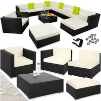 tectake Loungeset Rattan Sitzgruppe mit Aluminiumgestell, für 9 bis 11 Personen, (Gartenlounge-set Las Vegas, 12-tlg., geeignet für Outdoor in Schwarz), wetterfest und UV-beständig, Dicke der Polster 10 cm