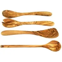 Olivenholz-erleben Kochbesteck-Set aus naturbelassenem Olivenholz (Set, 4-tlg., Kochlöffel, Pfannenwender, 2tlg. Salatbesteck), Schonend zu Pfannen & Töpfen, geschmacksneutral