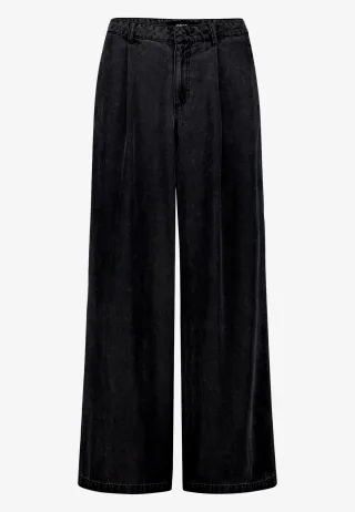 zero - Wideleg-Hose mit Bundfalten black denim - Gr. - 40