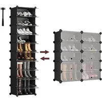 Sekey Schuhregal Platzsparendes Schuhregal mit Stecksystem – 10 Ebenen, Hoch & Schmal, Schuhaufbewahrung für 20–30 Paar Schuhe
