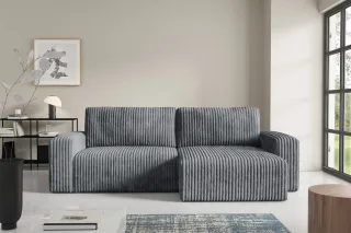 Ecksofa mit Schlaffunktion NATALIA in Stoff Tilia Grau Ottomane Rechts