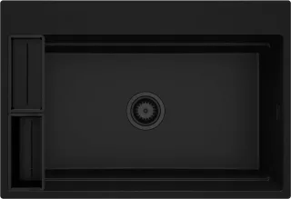 Neuesbad 1-Becken Granitspüle 760x520x220, 3,5", Schwarz, mit SPACE SAVER Schwarz CLICK NB1DEZRMN10B1