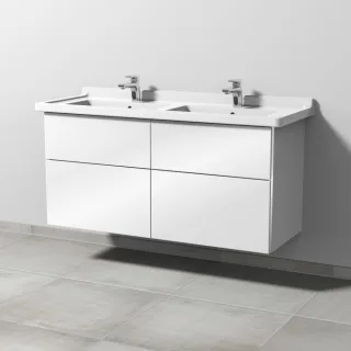 Sanipa 3way Waschtischunterbau zu Duravit Starck 3 Waschtisch mit 4 Auszügen, Weiß-Glanz BS71378