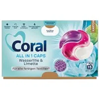 Coral CORAL Waschmittel All in1 Caps Wasserlilie & Limette 15WL Colorwaschmittel (Langanhaltende Frische auf Textilien)