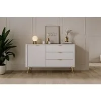 MOEBLO Kommode Pholx D 138 D3S (Griffe und Beine aus Metall, geriffelte-Fronten, Sideboard Wohnzimmer Kommode Schlafzimmer Komodenschrank Highboard)