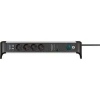 Alu-Office-Line Steckdosenleiste 4-fach, für den Schreibtisch schwarz/aluminium, 1,8 Meter Kabel, 60.000A Überspannungsschutz, 2x USB-A