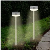 Spetebo LED Solarleuchte LED Solar Edelstahl Wegeleuchte 39 x Ø 9 cm - 2er Set, Einschaltautomatik, LED fest integriert, kaltweiß, Garten Deko Beleuchtung kalt weiß