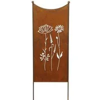 finehomegarden Gartenstecker Stele Metall Wildblume Sichtschutz Edelrost (1-St) Windschutz Outdoor H120cm B38cm Dekowand Garten / Paket