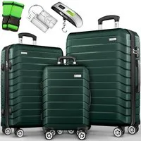 tillvex Trolleyset tillvex® Reisekoffer Set Koffer Hartschale Trolley Kofferset Tasche, (TSA Schloss Rollkoffer S-M-L-XL, 3 tlg., 4 Rollen Trolley Gepäck Koffer), Reisekoffer Set 3-TLG. + Gepäckwaage, 6X Gurte & 3X Anhänger Kofferset