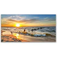 Tulup Leinwandbild XXL Wandbilder Leinwandbilder Bilder Canvas Bild 140 cm x 70 cm, Meer-Sonnenuntergang-Strand, Leinwandbild