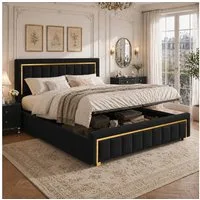 PXloue Stauraumbett Elegantes Polsterbett mit goldenen Akzenten und gepolstertem Kopfteil, Luxuriöses Design mit stabilem Gestell und hochwertigem Bezug.