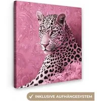 OneMillionCanvasses® Leinwandbild Panther - Deluxe - Rosa, Fotodruck (1 St), Wandbild, Deko Schlafzimmer Wohnzimmer Flur 20x20 cm