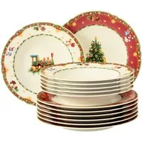 Seltmann Weiden Tafelservice Teller Set Weihnachten, Advent, Geschirr-Set Marie-Luise (12-tlg), 6 Personen, Porzellan, mit weihnachtlichem Dekor, Made in Germany, 12 Teile, für 6 Personen