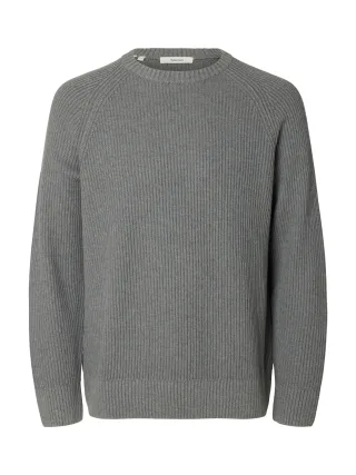 selected men - SLMBRAUN KNIT RLX RIB CREW NECK NOOS Medium Grey Melange - Gr. - M