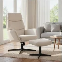 HOMCOM Relaxsessel mit hoher Rückenlehne, Leinenoptik (Fernsehsessel, 2-St., Loungesessel mit Hocker), für Wohnzimmer, Schlafzimmer, Beige