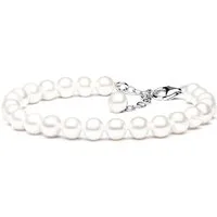 Gaura Pearls Perlenarmband klassisch weiß rund 6.5-7.5 mm, echte Süßwasserzuchtperle, 925er rhodiniertes Silber