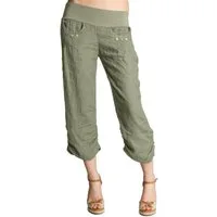 Caspar Leinenhose KHS017 Damen 3/4 Hose aus robustem Leinen mit breitem Stretch Bund - Made in Italy
