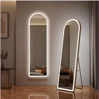 EMKE Standspiegel Bogen Standspiegel Ganzkörperspiegel mit Beleuchtung, 3 Lichtfarbe Einstellbar Dimmbar, mit Rahmen aus Aluminiumlegierung